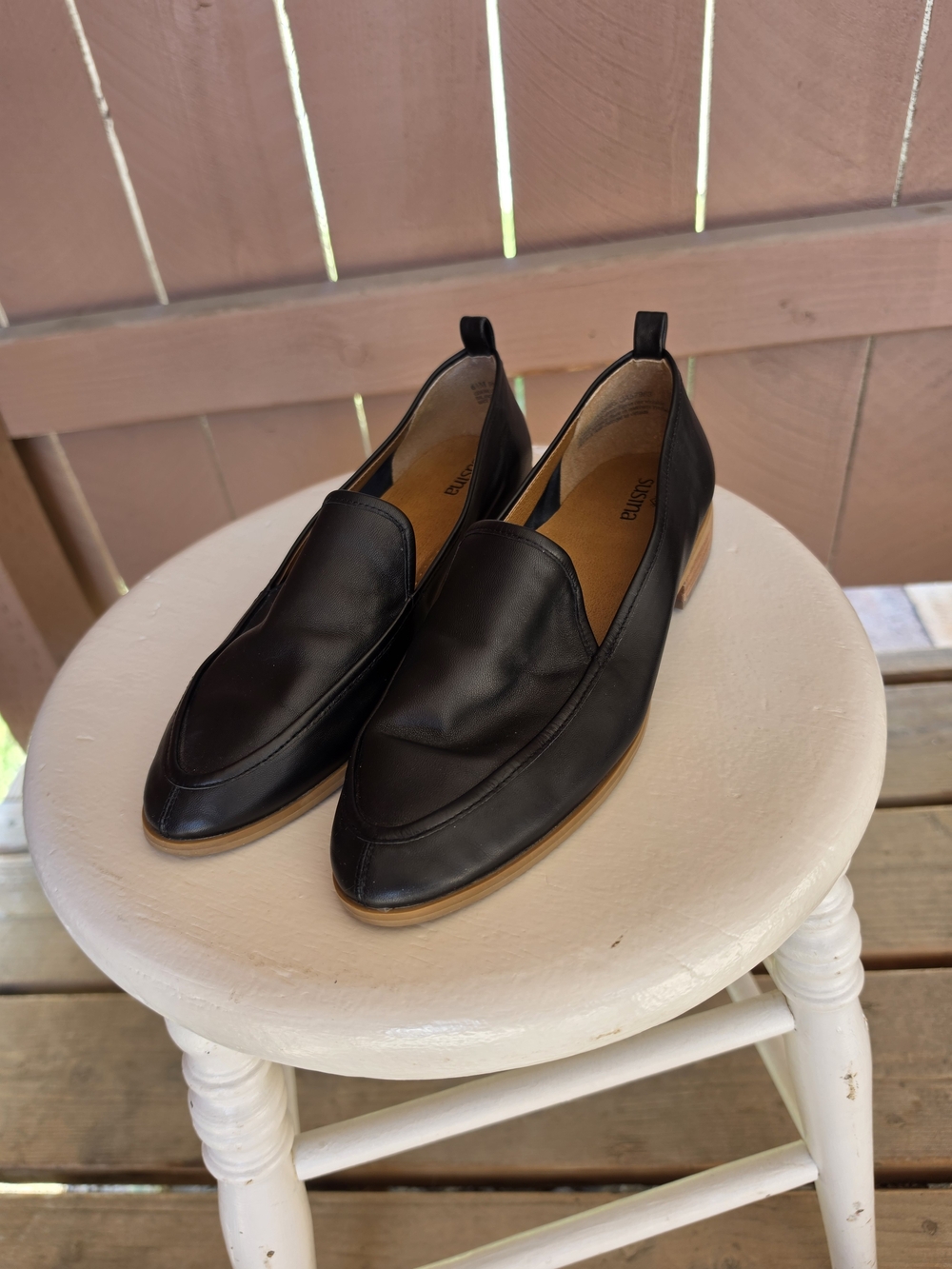 Susina Black Leather Slip-On Women's Loafers
